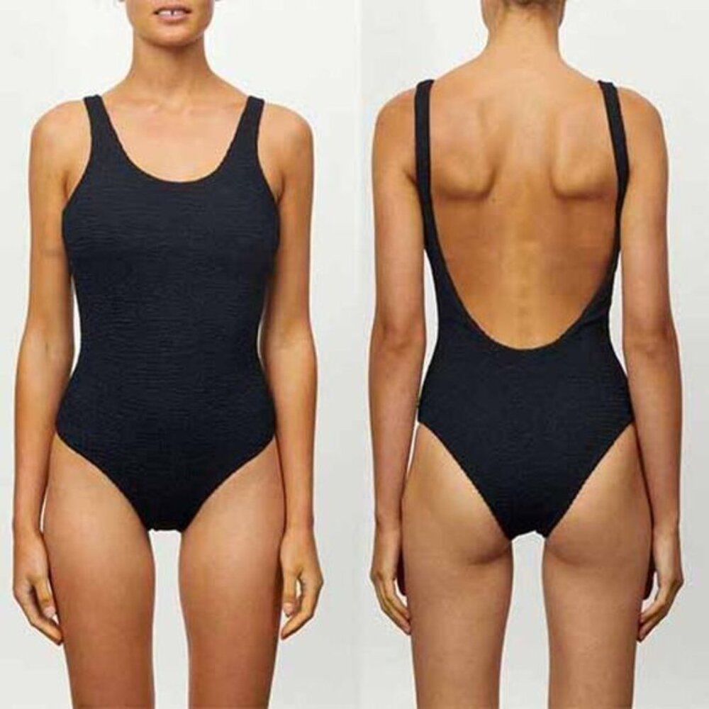 NWT It's Now Cool Backless One Piece Scoop Neck Low Crimped Swimsuit Black - Picture 2 of 10